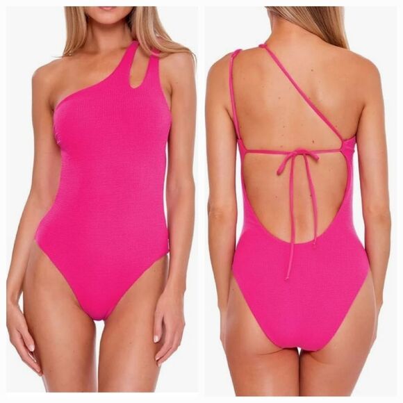 BECCA by Rebecca Virtue Pink Asymmetrical cut out One Piece Swimsuit Size Small - Picture 1 of 15